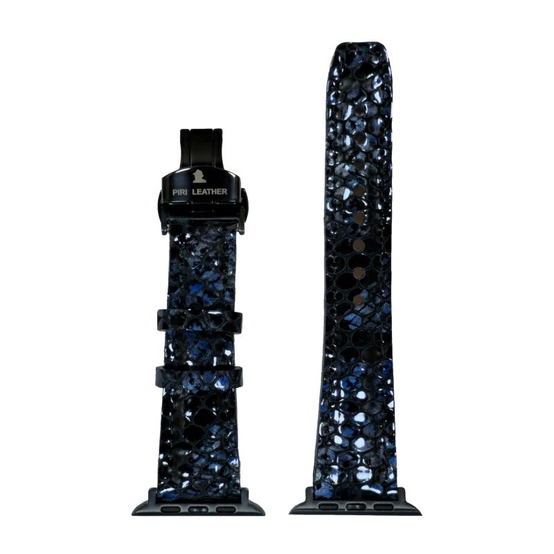 بند چرمی اپل واچ چرم طبیعی رنگ آبی مشکی چرم پیری کد PL01