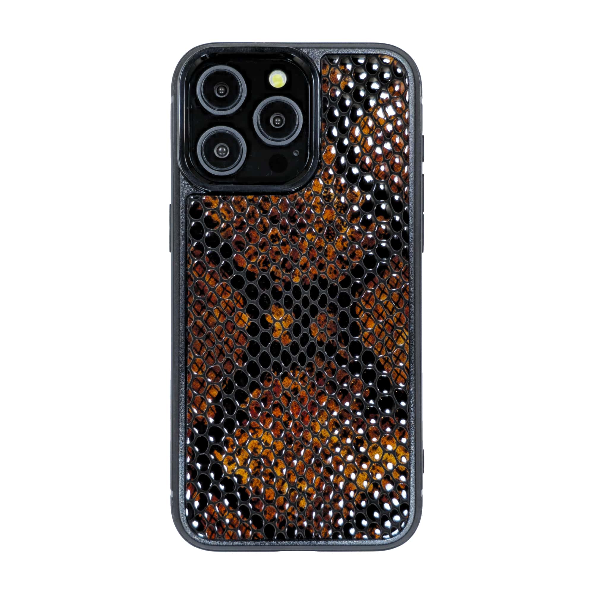 iPhone-16-Pro-Max-phone-case-code-PL04 قاب چرمی آیفون 16 پرو مکس چرم طبیعی رنگ قهوه ای مشکی چرم پیری کد PL04