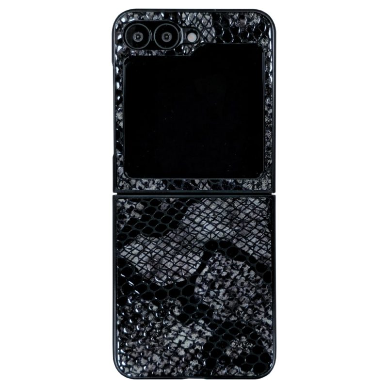 قاب چرمی سامسونگ Galaxy Z Flip 6 چرم طبیعی رنگ طوسی مشکی چرم پیری کد PL05