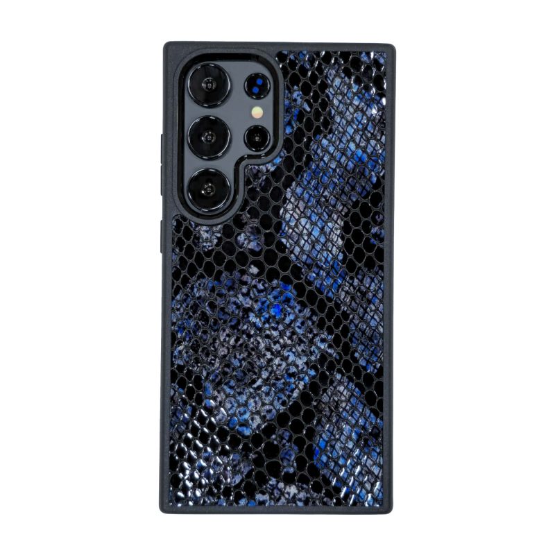 قاب چرمی سامسونگ Galaxy S25 Ultra چرم طبیعی رنگ آبی مشکی چرم پیری کد PL01