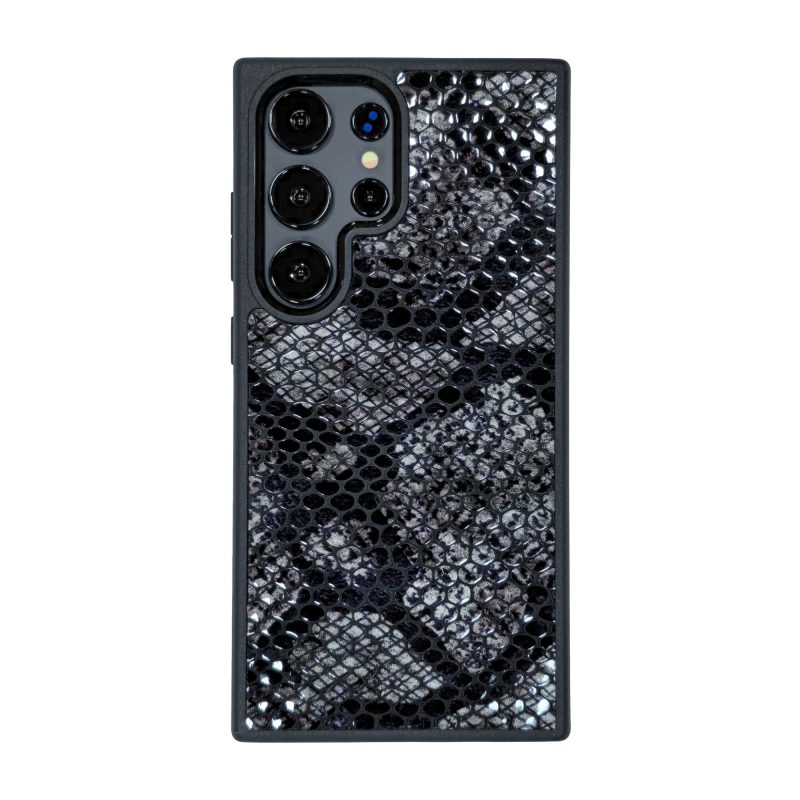 قاب چرمی سامسونگ Galaxy S26 Ultra مگ سیف چرم طبیعی رنگ طوسی مشکی چرم پیری کد PL05