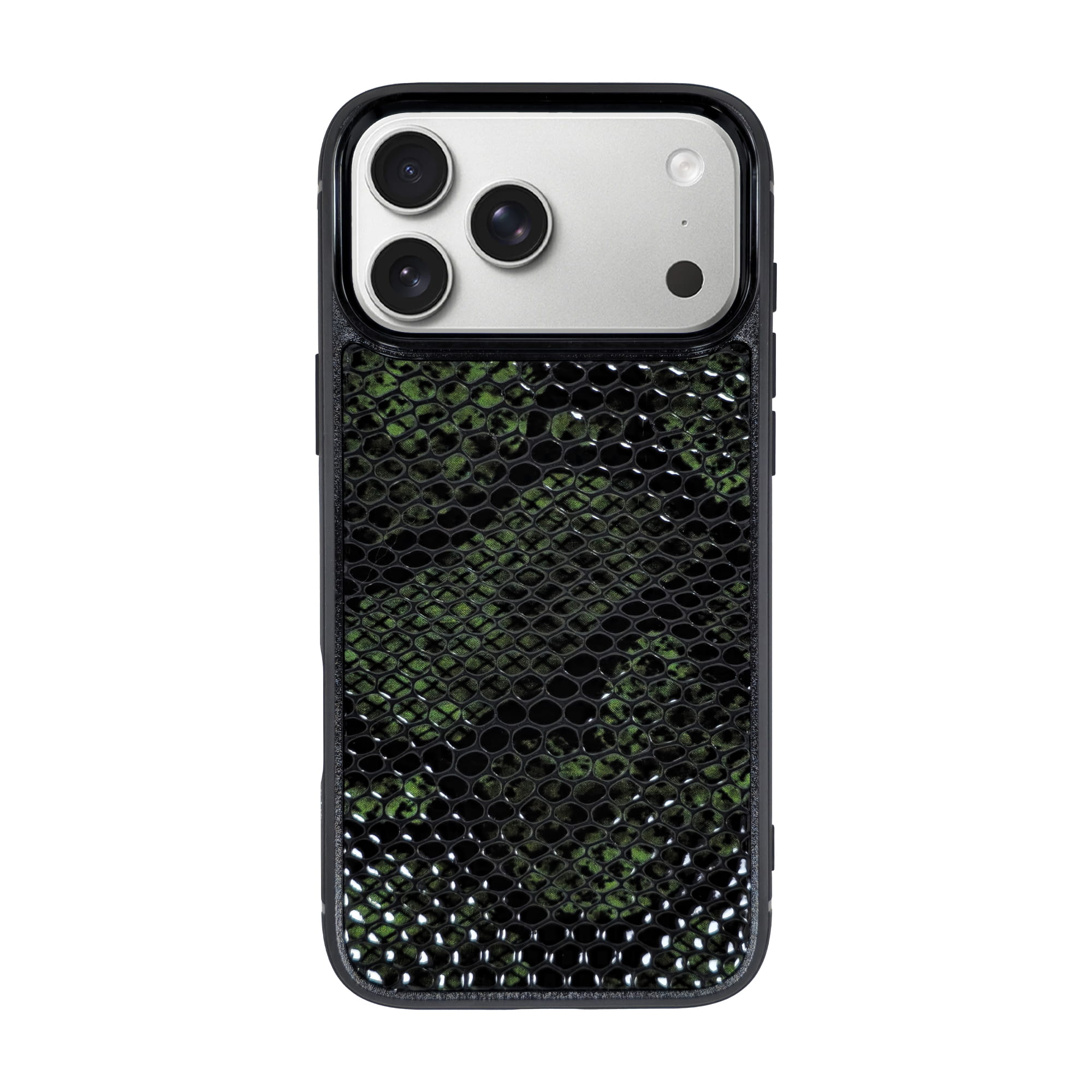 iPhone-17-Pro-Max-phone-case-code-PL02-1 قاب چرمی آیفون 17 پرو مکس مگ سیف چرم طبیعی رنگ سبز مشکی چرم پیری کد PL02