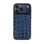 قاب چرمی آیفون 17 پرو چرم طبیعی رنگ آبی چرم پیری کد PL37
