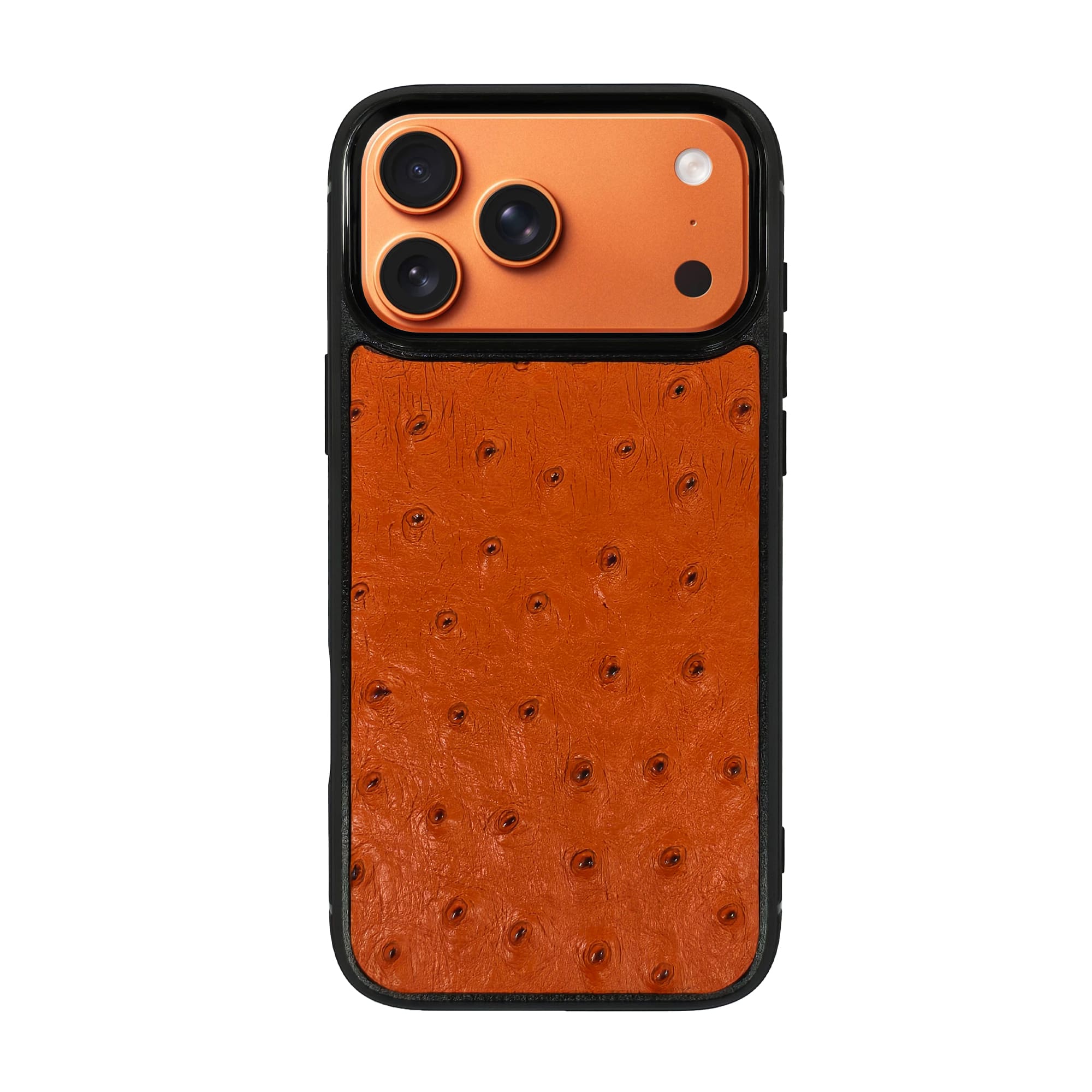 iPhone-17-Pro-phone-case-code-PLOBO-1-min قاب چرمی آیفون 17 پرو چرم طبیعی تنه شترمرغ رنگ نارنجی چرم پیری کد PLOBO
