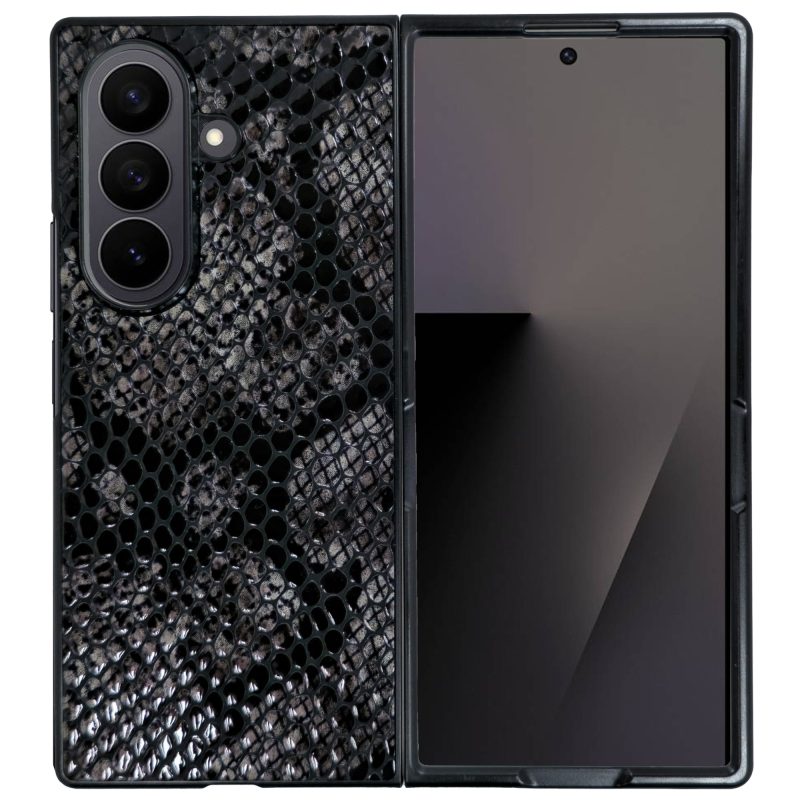 قاب چرمی سامسونگ Galaxy Z Fold 7 چرم طبیعی رنگ طوسی مشکی چرم پیری کد PL05